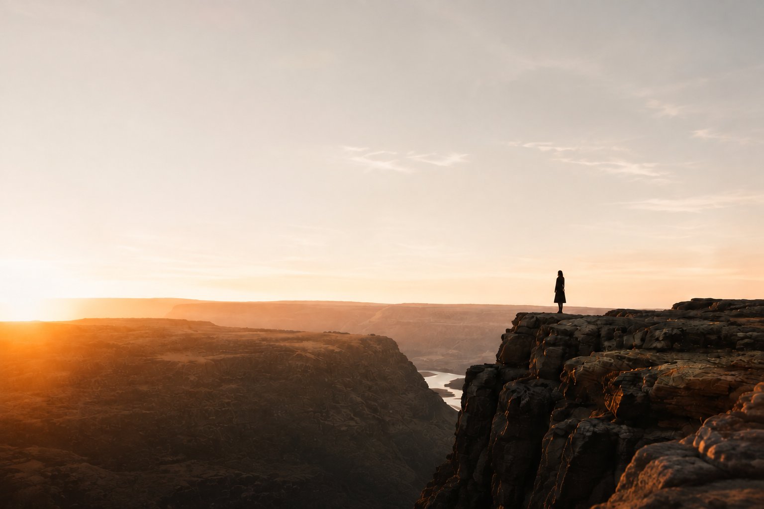 Sophia at the edge of a canyon at sunset